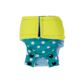 neon green on turquoise polka dot diaper snappy