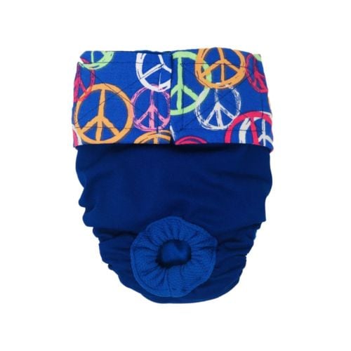 peace sign on blue diaper