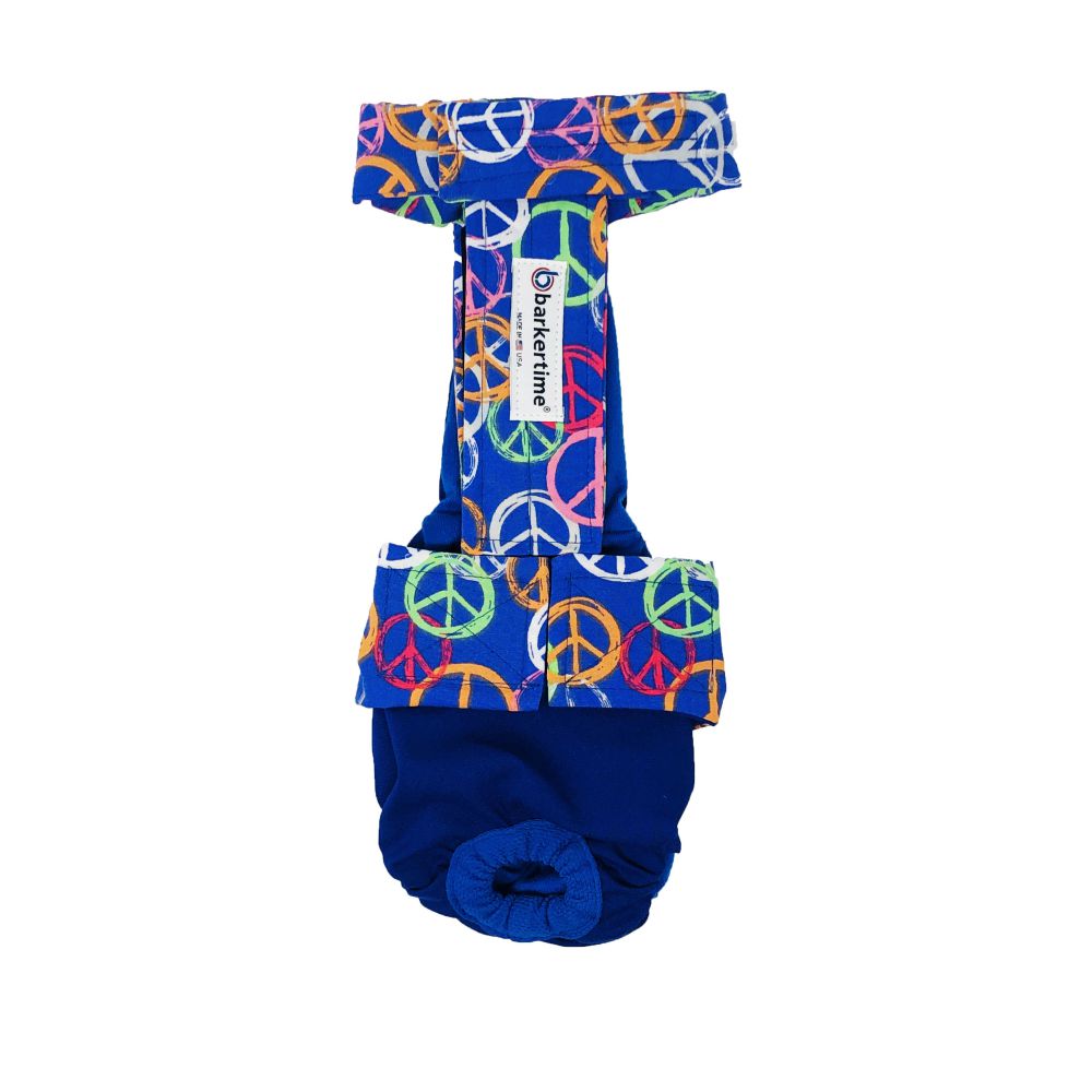 Colorful Peace Sign on Blue   Dog Diaper Overall