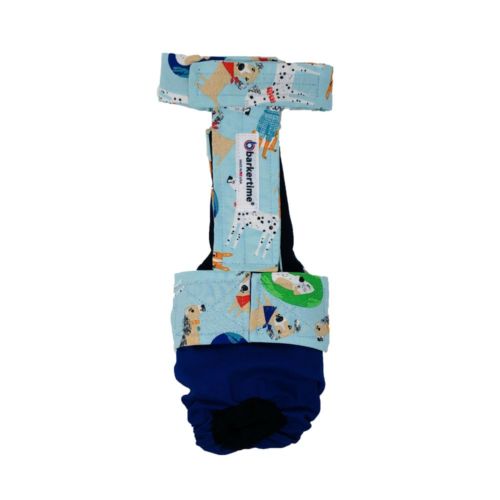 fashion dog teal on blue diaper overall