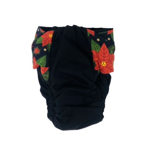 holiday poinsettia on black diaper - back holiday poinsettia on black diaper - back