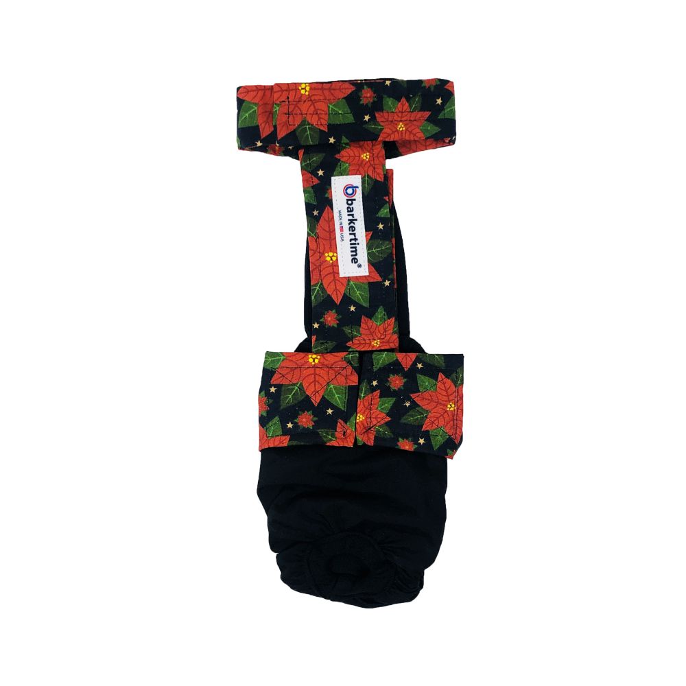 Holiday Poinsettia on Black   Dog Diaper Overall