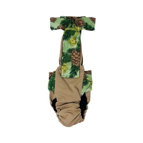 pine cones on brown diaper overall - back