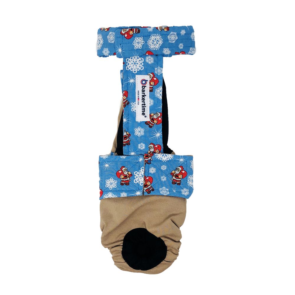Santa Claus Snowflakes on Brown   Dog Diaper Overall