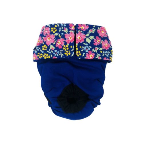 pink spring flower on blue diaper