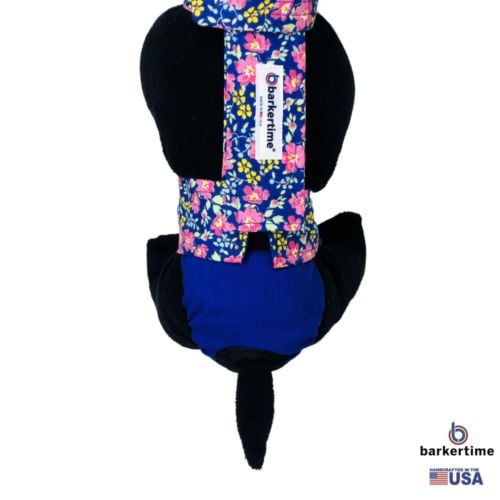 pink spring flower on blue diaper overall - model 2