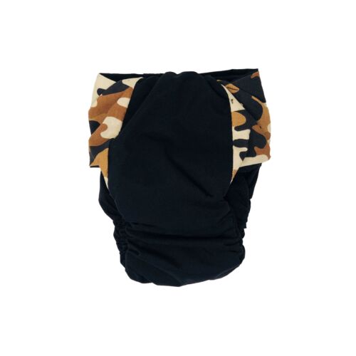 brown camo on black diaper - back brown camo on black diaper - back