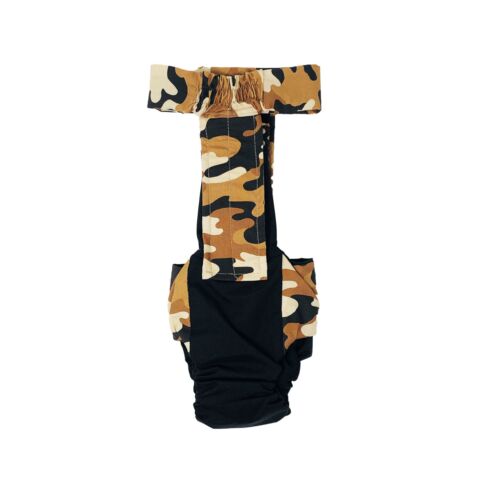 brown camo on black diaper overall - back brown camo on black diaper overall - back