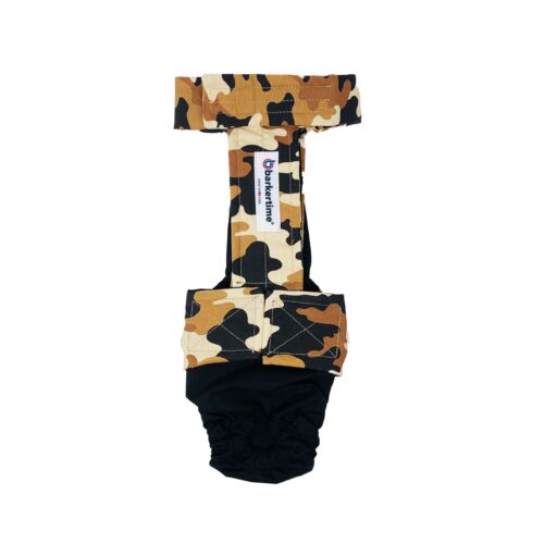 brown camo on black diaper overall