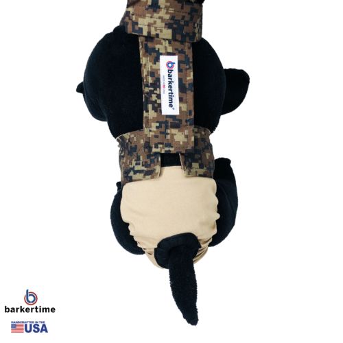 digital camo on beige diaper overall - model 2