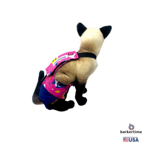 pink happy shark on blue cat diaper overall - model 3 pink happy shark on blue cat diaper overall - model 3
