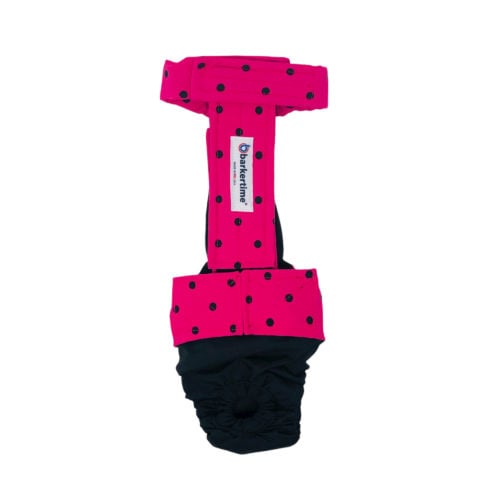 black polka dot pink on black diaper overall