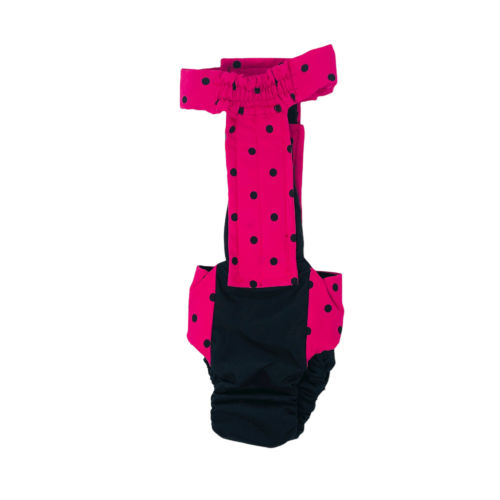 black polka dot pink on black diaper overall - back