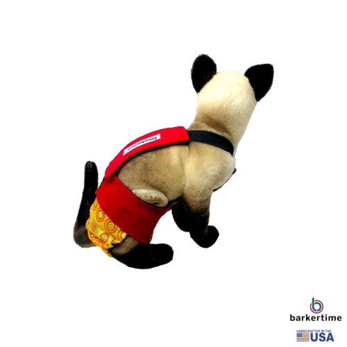 cherry red on yellow starblast cat diaper overall - model 3 cherry red on yellow starblast cat diaper overall - model 3