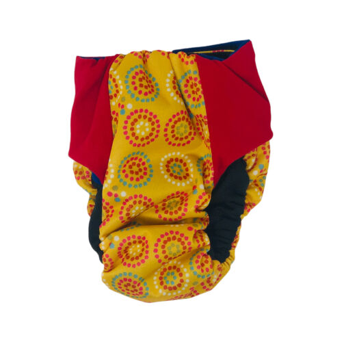 cherry red on yellow starblast diaper - back