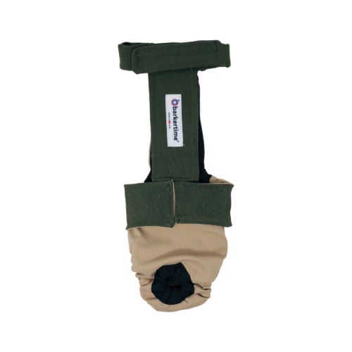 olive green on beige biscotti diaper overall