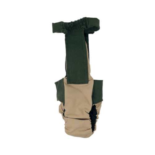 olive green on beige biscotti diaper overall - back