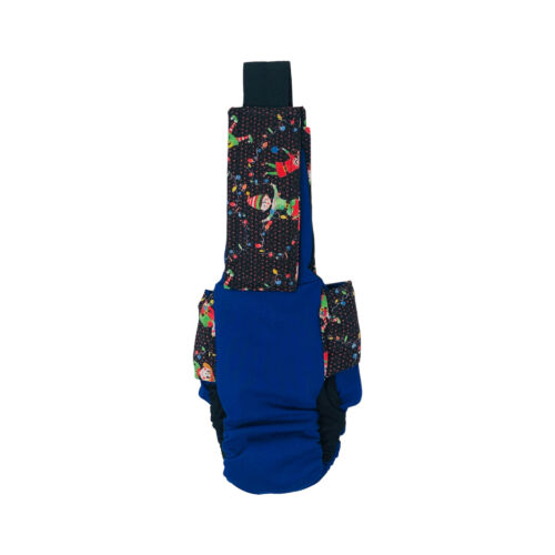 christmas elves on blue cat diaper overall - back