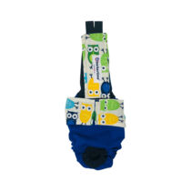 White Cute Owls on Blue    Cat Diaper Overall