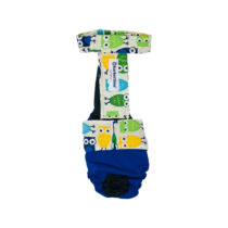 White Cute Owls on Blue   Dog Diaper Overall