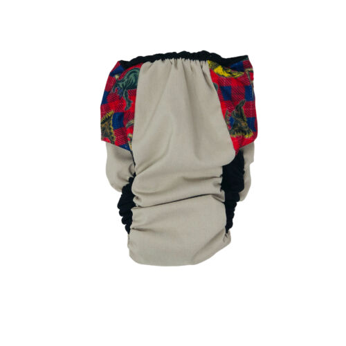 dinosaurs red plaid on frosty cream diaper - back dinosaurs red plaid on frosty cream diaper - back