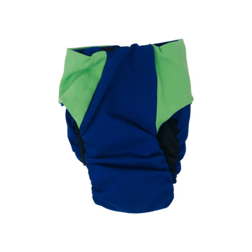 emerald green on blue diaper - back