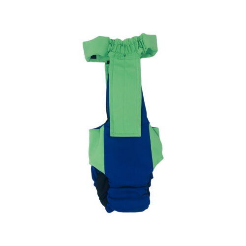 emerald green on blue diaper overall - back