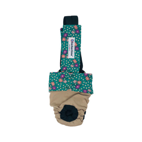 flowers green on brown cat diaper overall