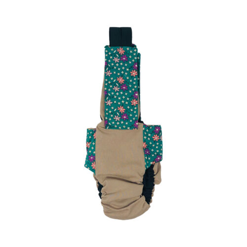 flowers green on brown cat diaper overall - back flowers green on brown cat diaper overall - back