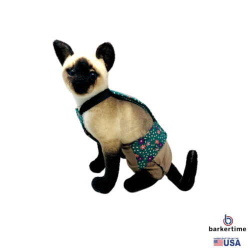 flowers green on brown cat diaper overall - model 1 flowers green on brown cat diaper overall - model 1