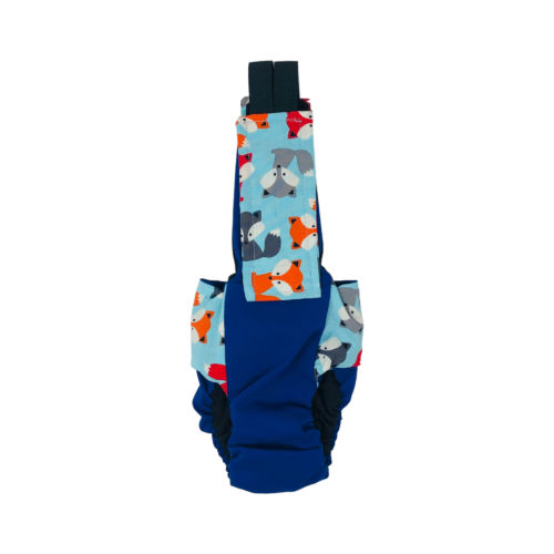 happy fox on blue cat diaper overall - back