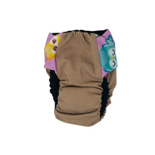 happy owl on brown diaper - back happy owl on brown diaper - back