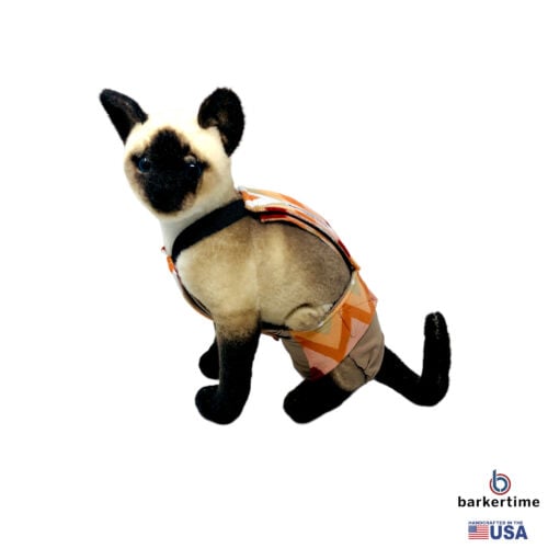 orange and red chevron minky on brown cat diaper overall - model 1 orange and red chevron minky on brown cat diaper overall - model 1