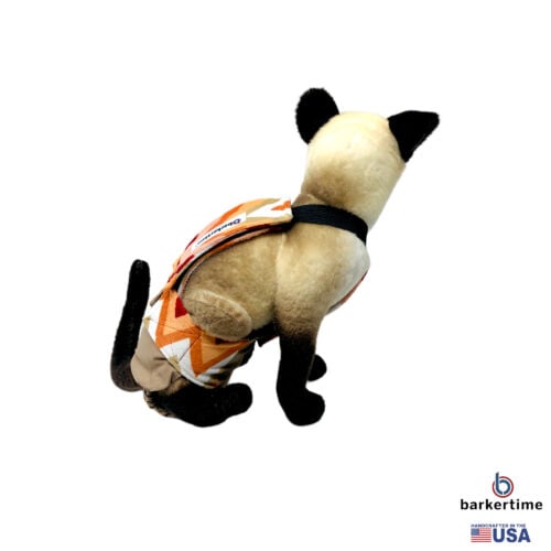 orange and red chevron minky on brown cat diaper overall - model 3 orange and red chevron minky on brown cat diaper overall - model 3