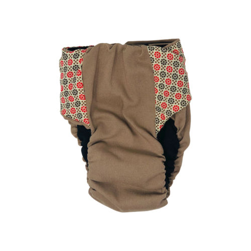 red and brown flowers on beige diaper - back