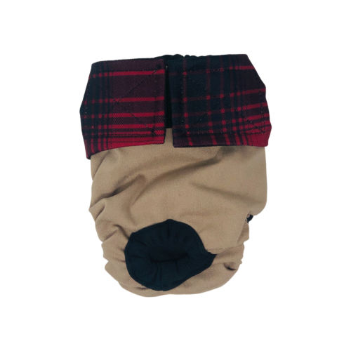 red plaid on beige diaper