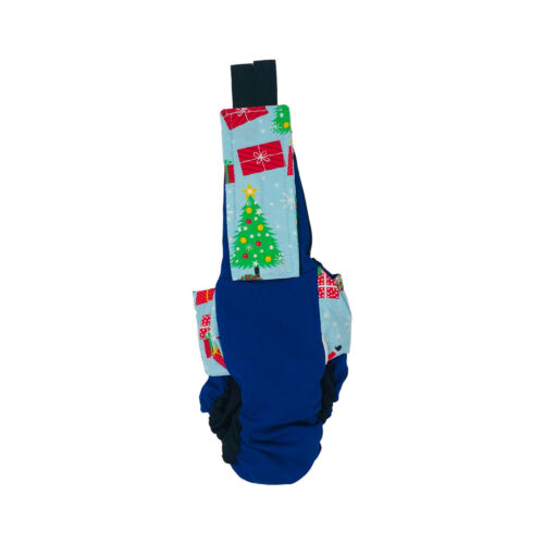santa claus with snowman on blue cat diaper overall - back santa claus with snowman on blue cat diaper overall - back