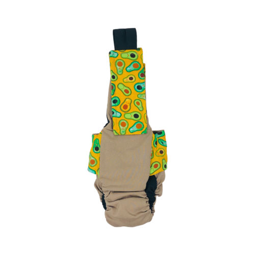 tasty avocado on brown cat diaper overall - back