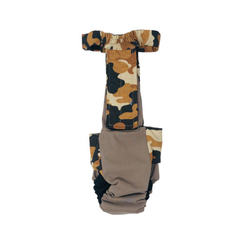 brown camo on brown diaper overall - back