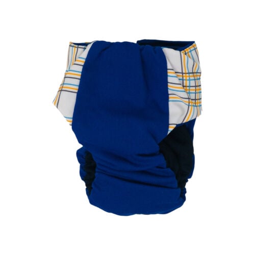 blue yellow plaid on blue diaper - back