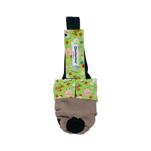 farm animals on brown cat diaper overall