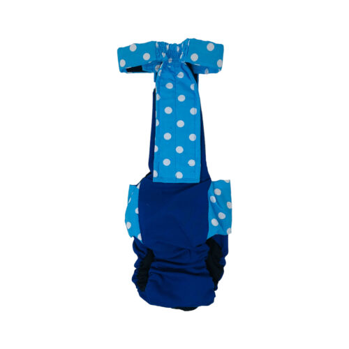 sky blue polka dot on blue diaper overall - back