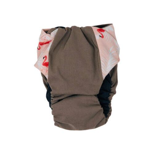 happy flamingo on brown diaper - back happy flamingo on brown diaper - back