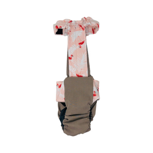 happy flamingo on brown diaper overall - back happy flamingo on brown diaper overall - back