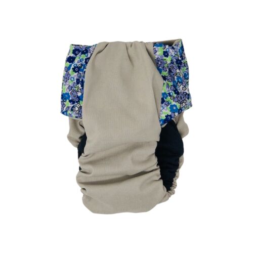 blue cosmos flowers on frosty cream diaper - back blue cosmos flowers on frosty cream diaper - back