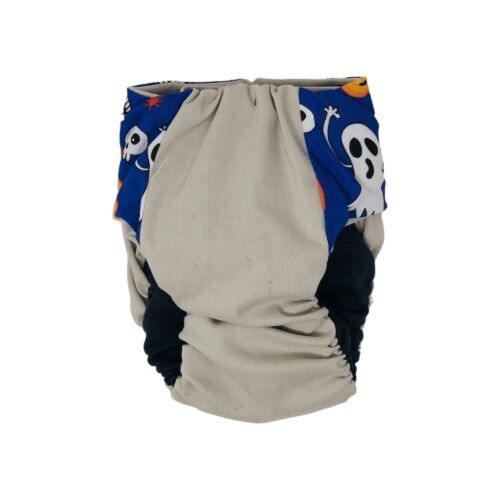 blue halloween boo pumpkin on frosty cream diaper - back blue halloween boo pumpkin on frosty cream diaper - back