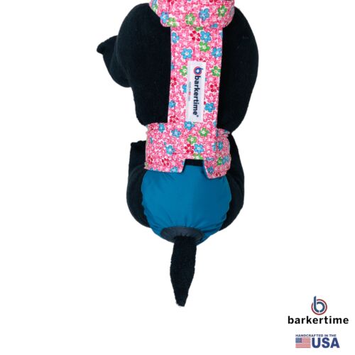 pink cosmos flowers on turuquoise diaper overall - model 2 pink cosmos flowers on turuquoise diaper overall - model 2