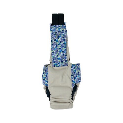 blue cosmos flowers on frosty cream cat diaper overall - back blue cosmos flowers on frosty cream cat diaper overall - back