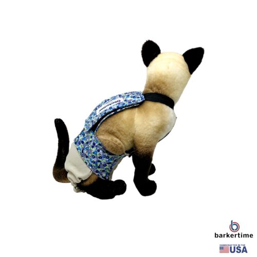 blue cosmos flowers on frosty cream cat diaper overall - model 3 blue cosmos flowers on frosty cream cat diaper overall - model 3