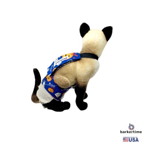 blue halloween boo pumpkin on frosty cream cat diaper overall - model 3 blue halloween boo pumpkin on frosty cream cat diaper overall - model 3